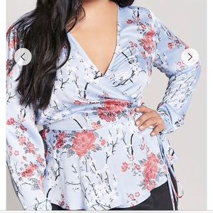 Floral Satin Wrap Shirt NWOT